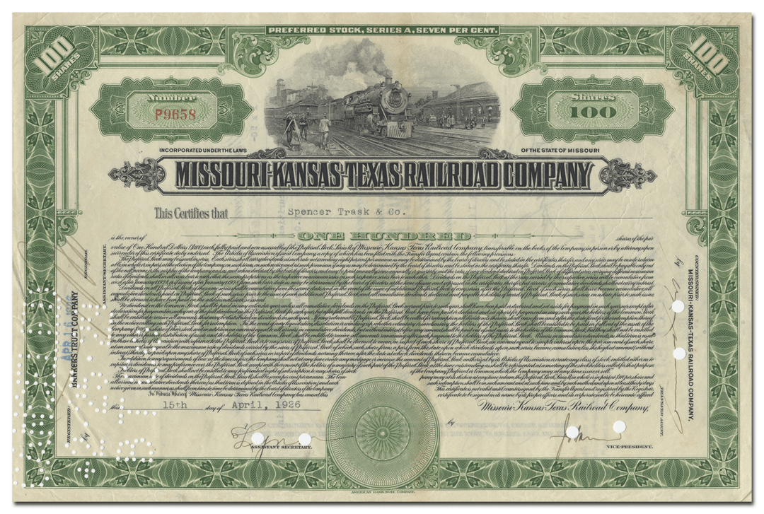 Missouri-Kansas-Texas Railroad Company Stock Certificate