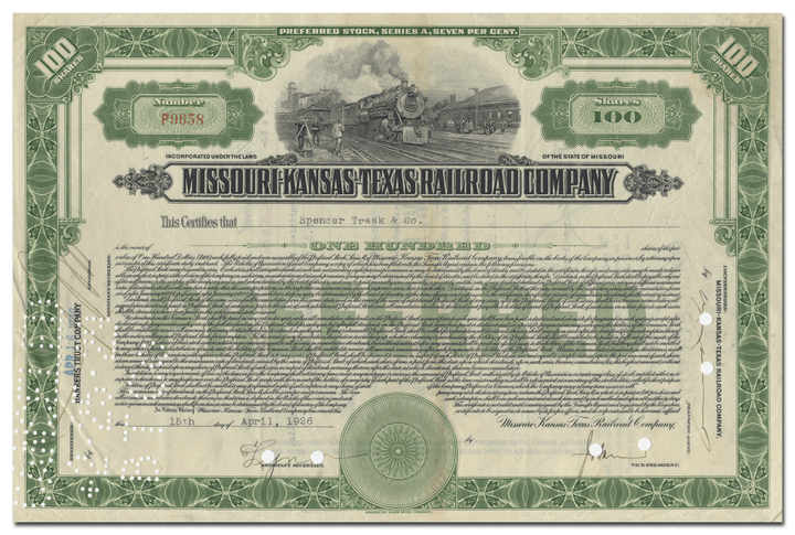 Missouri-Kansas-Texas Railroad Company Stock Certificate