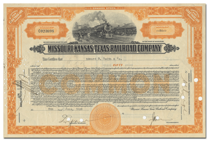 Missouri-Kansas-Texas Railroad Company Stock Certificate