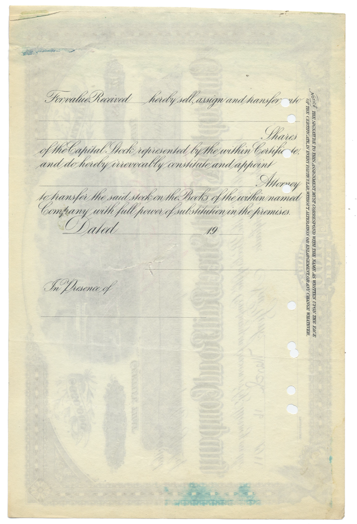 Christopher & Tenth Street Rail Road Company Stock Certificate