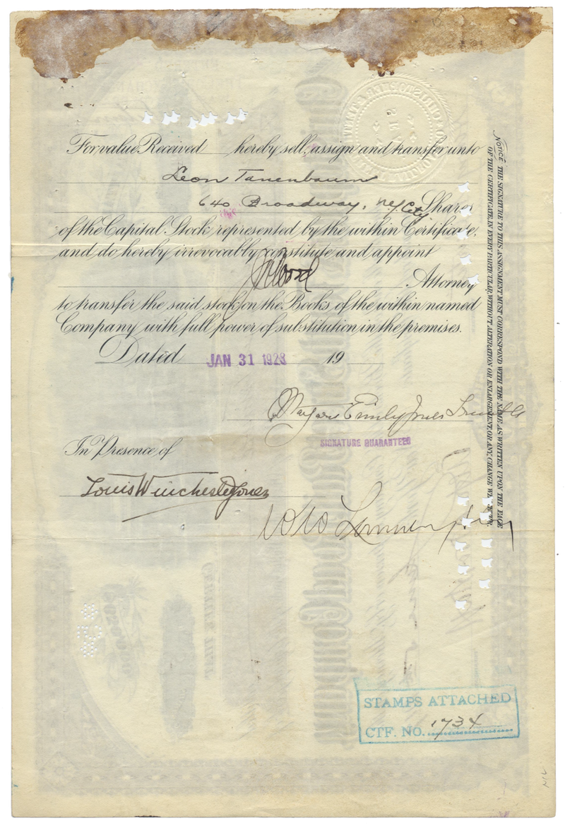 Christopher & Tenth Street Rail Road Company Stock Certificate