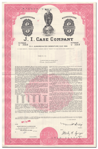 J. I. Case Company Bond Certificate