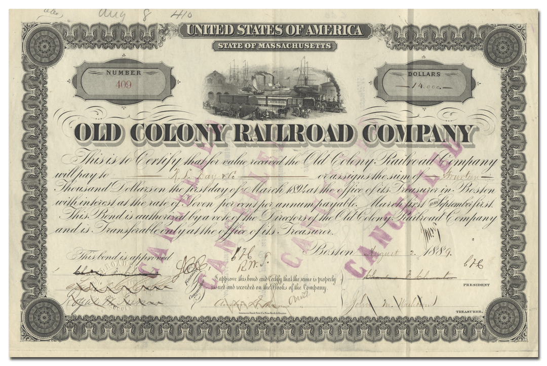 Old Colony Railroad Company Bond Certificate