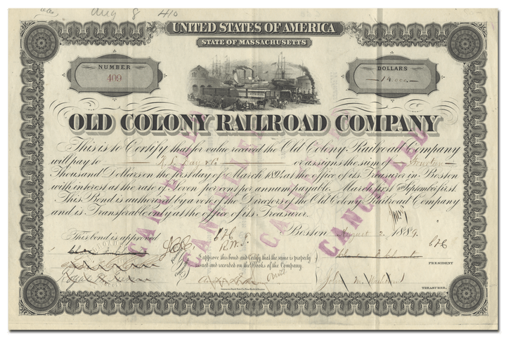 Old Colony Railroad Company Bond Certificate