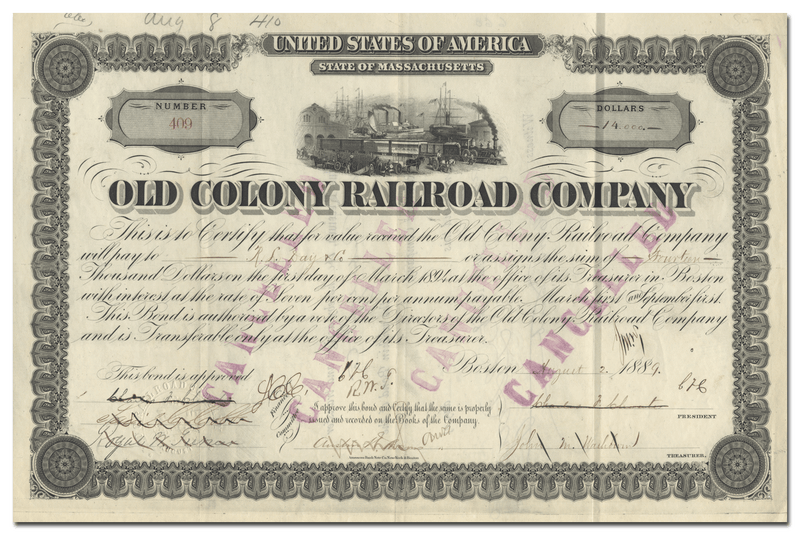 Old Colony Railroad Company Bond Certificate