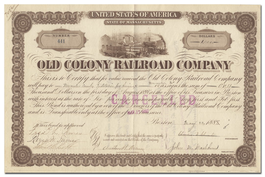 Old Colony Railroad Company Bond Certificate