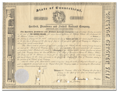 Hartford, Providence and Fishkill Railroad Company Bond Certificate