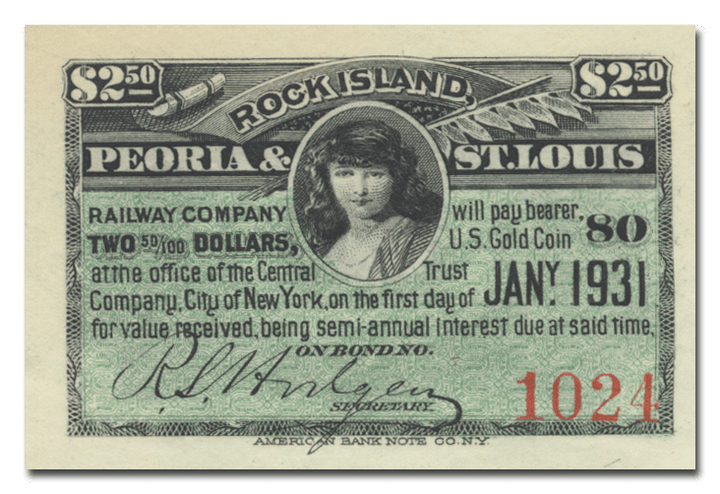 Rock Island, Peoria & St. Louis Railway Company Bond Certificate (Coupon)