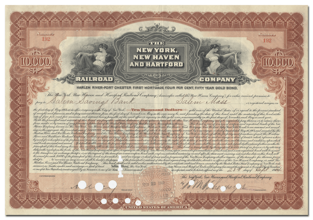 New York, New Haven and Hartford Railroad Company Bond Certificate