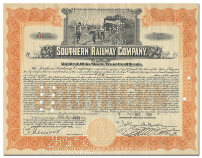 Southern Railway Company (Mobile & Ohio) Stock Trust Certifiacte