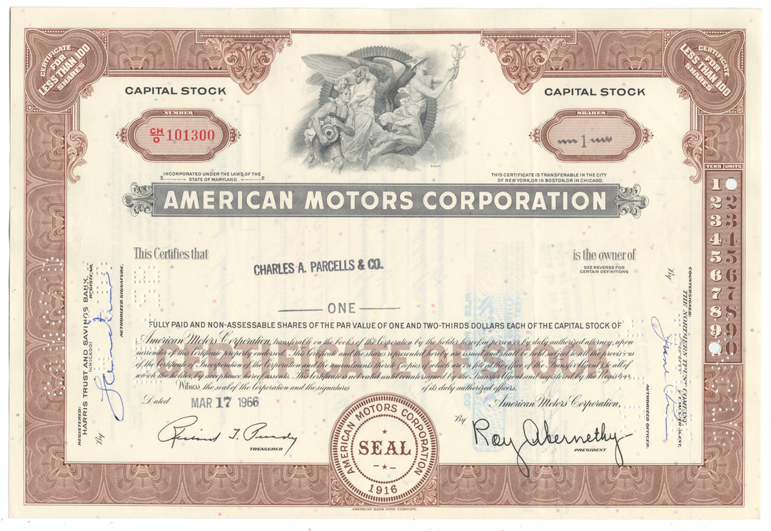 American Motors Corporation Stock Certificate