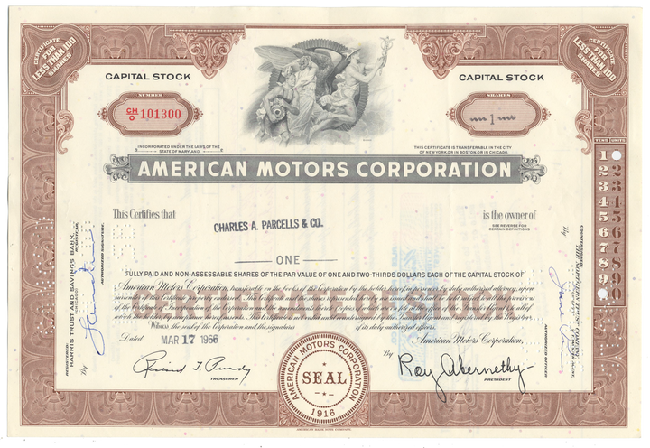 American Motors Corporation Stock Certificate