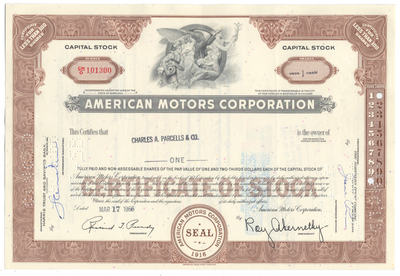 American Motors Corporation Stock Certificate