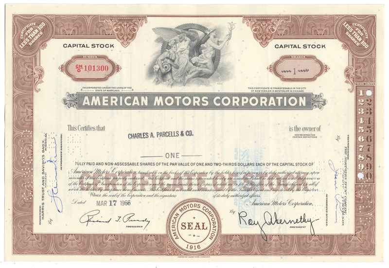 American Motors Corporation Stock Certificate