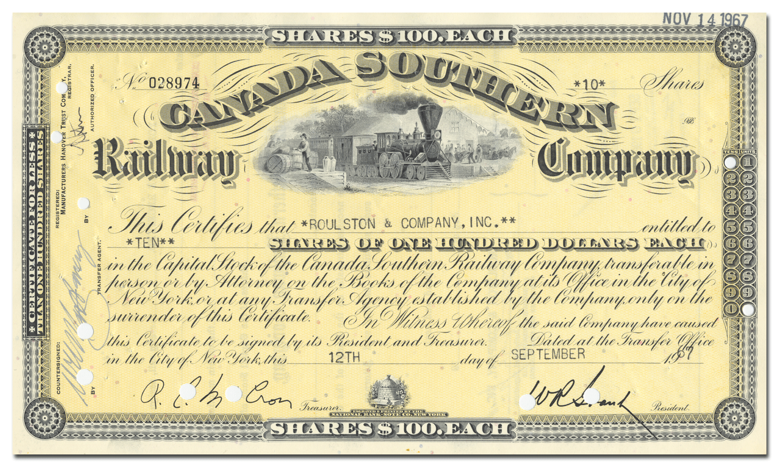 Canada Southern Railway Company Stock Certificate