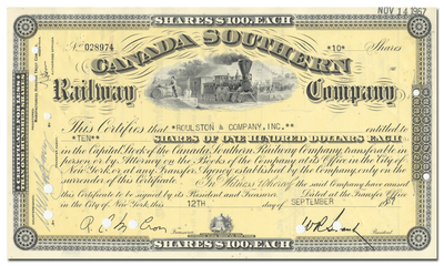 Canada Southern Railway Company Stock Certificate