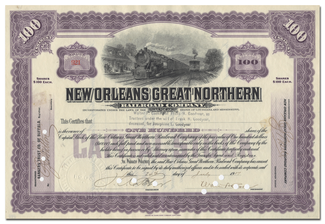 New Orleans Great Northern Railroad Company Stock Certificate