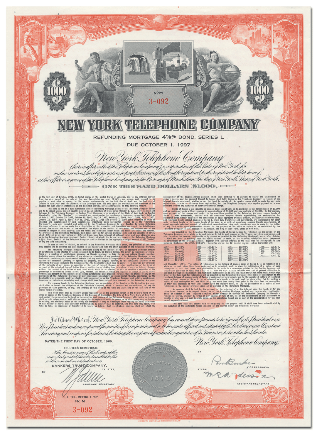 New York Telephone Company Bond Certificate