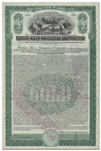 Hudson River Navigation Corporation Bond Certificate