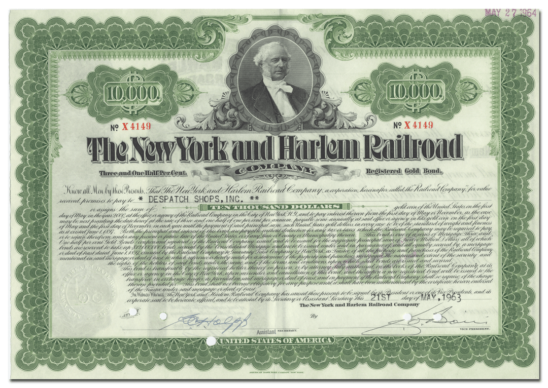 New York and Harlem Railroad Company Bond Certificate