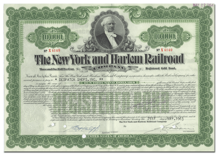 New York and Harlem Railroad Company Bond Certificate