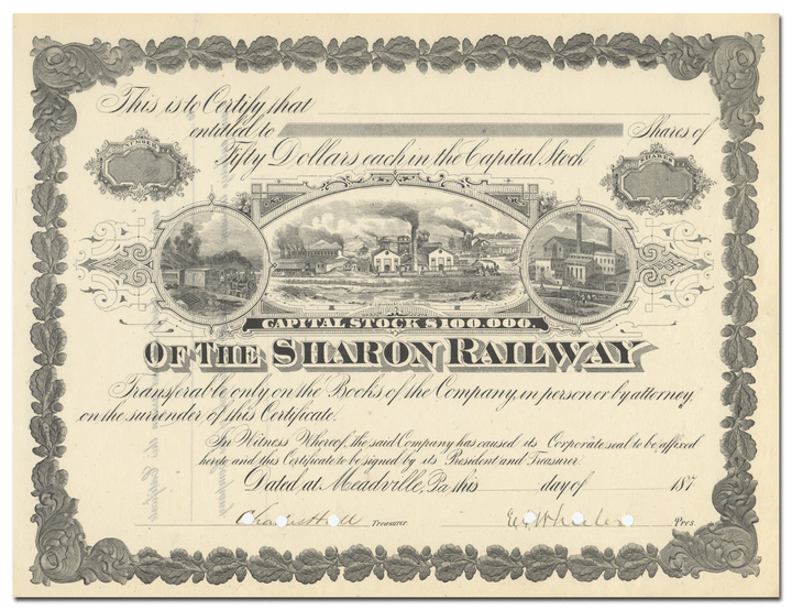 Sharon Railway Stock Certificate