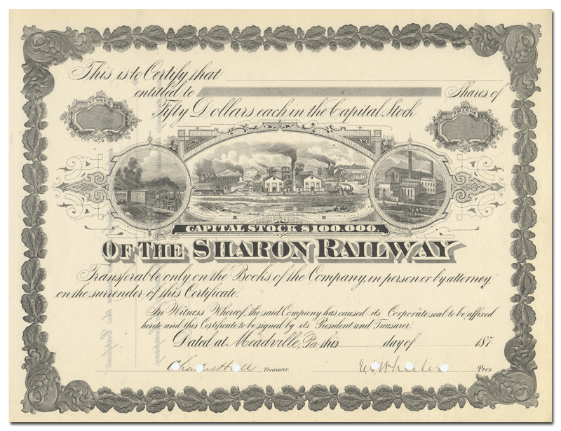 Sharon Railway Stock Certificate