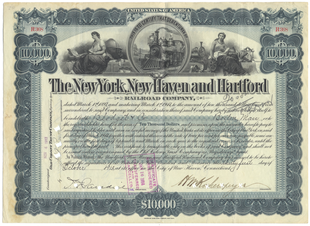 New York, New Haven and Hartford Railroad Company Bond Certificate