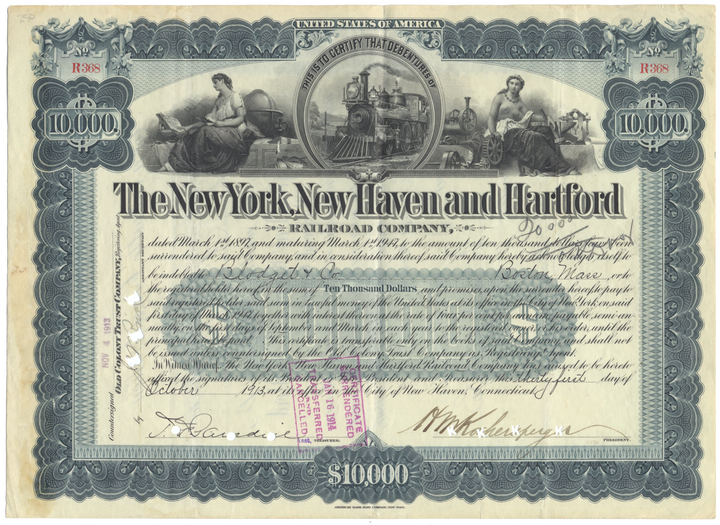 New York, New Haven and Hartford Railroad Company Bond Certificate