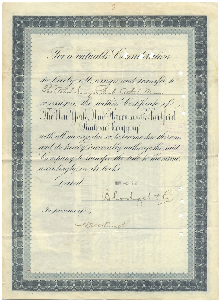 New York, New Haven and Hartford Railroad Company Bond Certificate