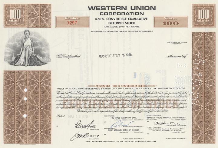 Western Union Corporation Stock Certificate