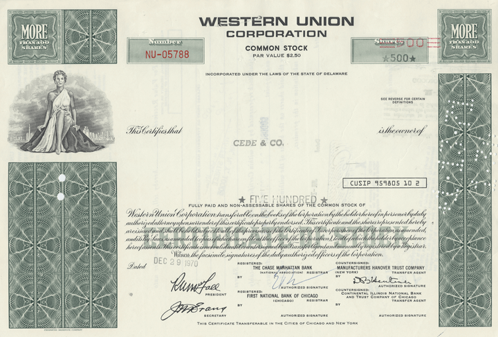 Western Union Corporation Stock Certificate