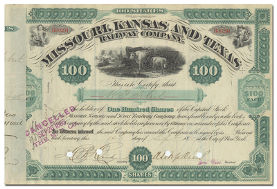 Missouri, Kansas and Texas Railway Company Stock Certificate