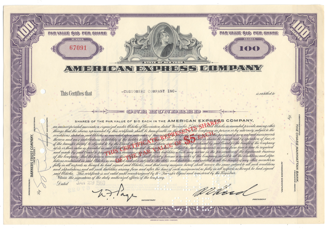 American Express Company Stock Certificate