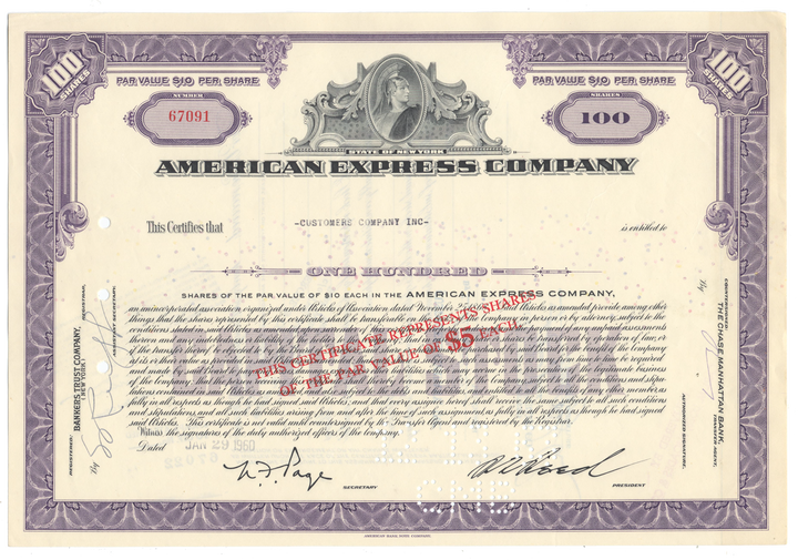 American Express Company Stock Certificate